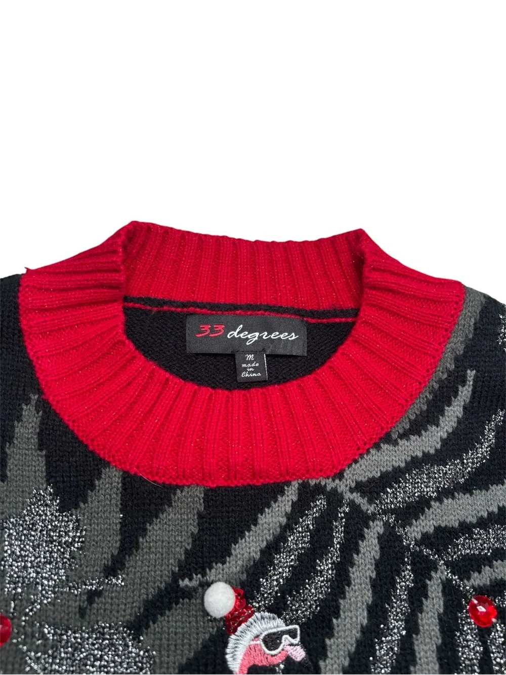 33 Degrees Ugly Christmas Sweater Tropical Flamingos Black Gray